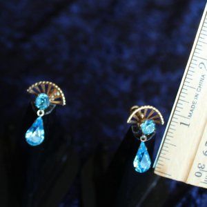 Gold Toned Blue topaz stone Clip on Earrings